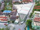 Aerial view of a resort area with labeled buildings