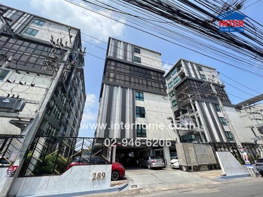 Front view of modern apartment buildings