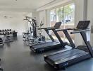 Well-equipped gym with treadmills and weight equipment