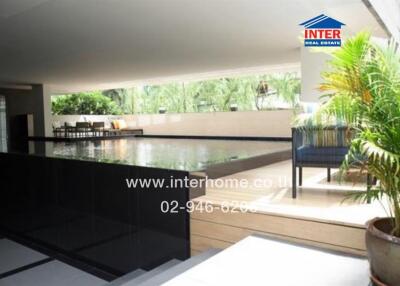 Modern recreational space with swimming pool area