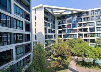 Modern apartment buildings with garden