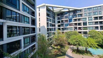 Modern apartment buildings with garden