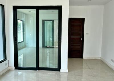 interior of a modern apartment with glass doors