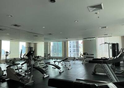 Spacious gym with modern equipment and large windows