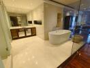 Modern bathroom with large bathtub