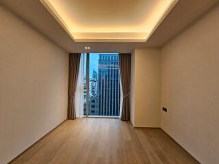 Modern bedroom with a city view