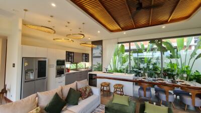 Open plan living area with kitchen and dining space