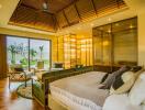 Spacious and modern master bedroom with outdoor view