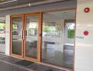 Entrance of a building with glass doors