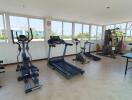 Spacious home gym with equipment