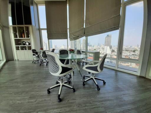 Modern office space with large windows