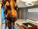 Modern living room with artistic horse sculpture