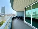 Spacious balcony with city view