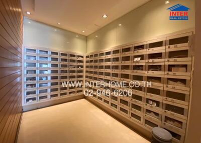 Mail room with individual mailboxes in an apartment building