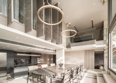 Modern dining area with elegant lighting