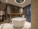 Modern bathroom with freestanding bathtub