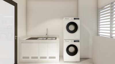 Modern laundry area with stacked washer and dryer