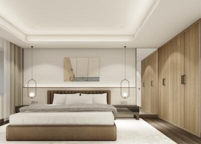 Modern master bedroom with built-in wardrobes