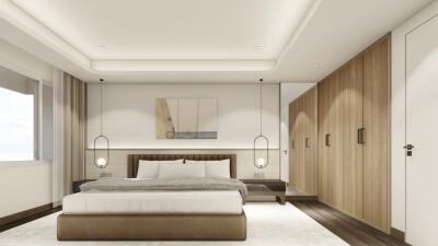 Modern master bedroom with built-in wardrobes