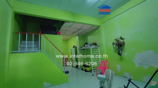 Interior view of a room with green walls