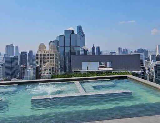 rooftop pool with city skyline view