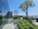 Modern building with rooftop garden