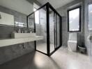 Modern bathroom with enclosed shower