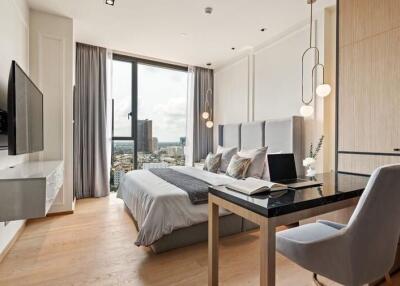 Modern bedroom with city view