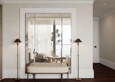 Elegant living room with modern decor and natural light