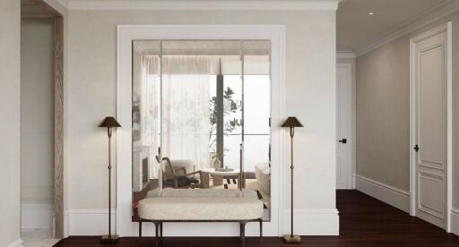 Elegant living room with modern decor and natural light