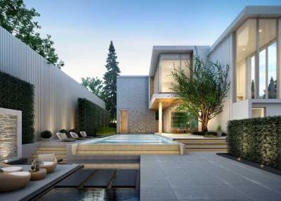 Modern house with pool and outdoor seating