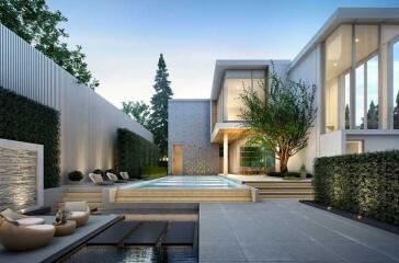 Modern house with pool and outdoor seating