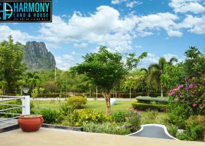 beautiful garden with landscaping and mountain view