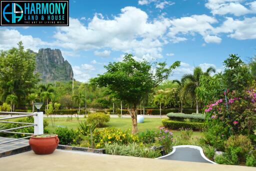 beautiful garden with landscaping and mountain view