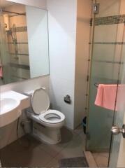 Bathroom with toilet, vanity and shower