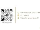 QR code for Line, phone numbers, Facebook contact, and website URL for PS Property.