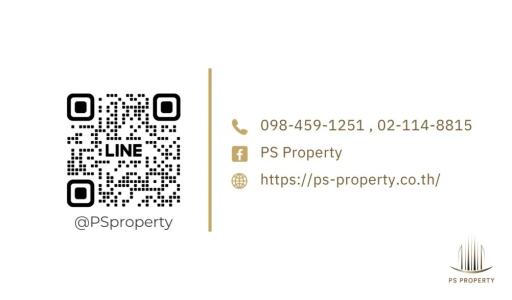 QR code for Line, phone numbers, Facebook contact, and website URL for PS Property.