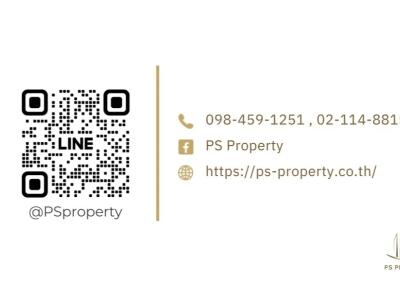 Contact information for PS Property including phone numbers, Line QR code, Facebook page, and website URL