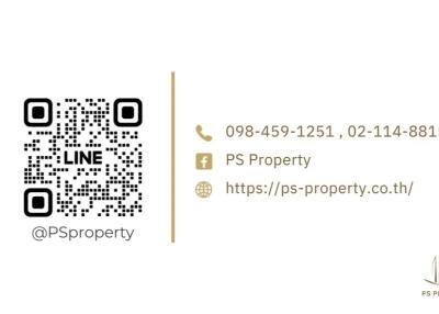 Contact information for PS Property including phone numbers, Facebook account, website, and LINE QR code