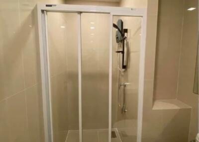 Modern bathroom with a glass shower door