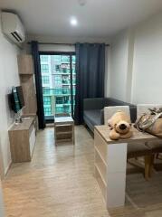 Modern living room with adjoining dining area in an apartment