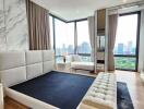 Modern bedroom with city view