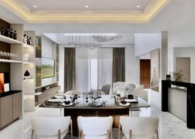 Modern living area with dining table and stylish decor