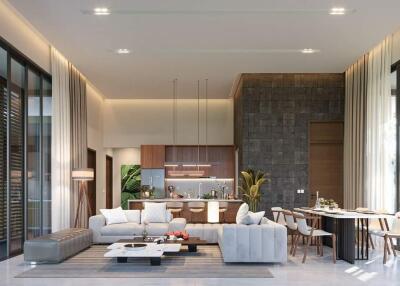 Modern open-plan living area with kitchen and dining
