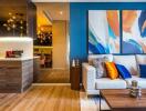 Modern living room with colorful decor