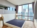 Modern bedroom with a large window view