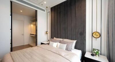 Modern bedroom with a double bed and stylish decor