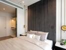 Modern bedroom with a double bed and stylish decor