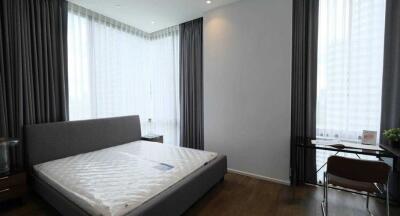 Modern bedroom with large windows and natural light