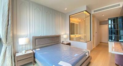 Spacious bedroom with modern decor and en-suite bathroom